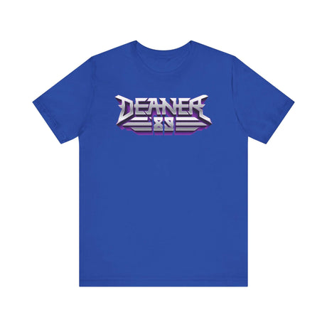 Deaner '89 Logo Tee in blue, featuring bold graphic design, representing individuality and style in sizes S to 3XL.