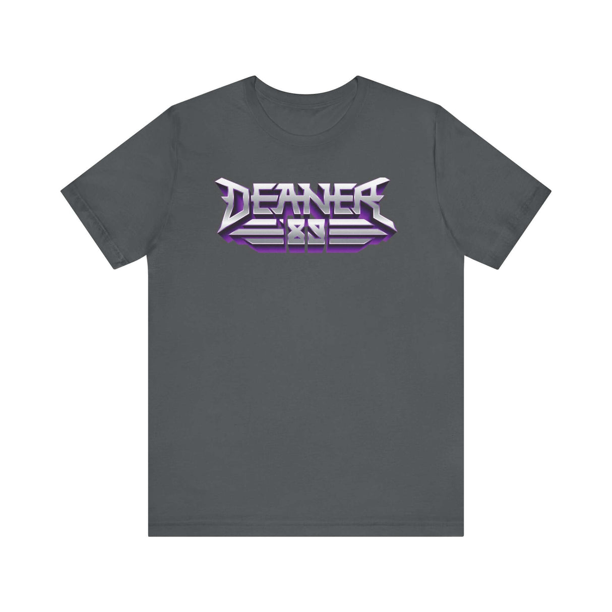 Deaner '89 Logo Tee in gray with bold purple and white lettering, perfect for those embracing the Deaner revolution.