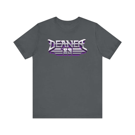 Deaner '89 Logo Tee in gray with bold purple and white lettering, perfect for those embracing the Deaner revolution.