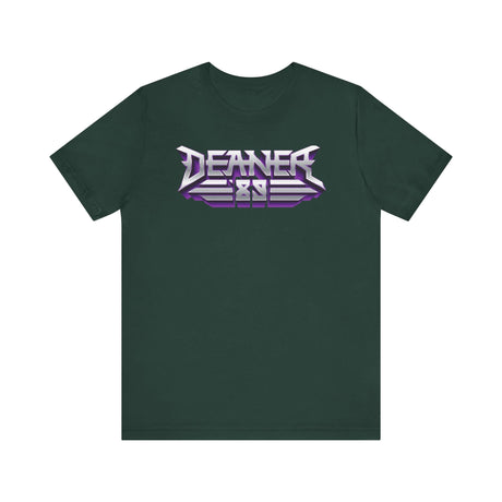 Deaner '89 Logo Tee in dark green with bold purple and white graphic design, perfect for those who embrace the Deaner lifestyle.