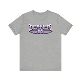 Deaner '89 Logo Tee in gray with bold purple and white graphic design on the front.