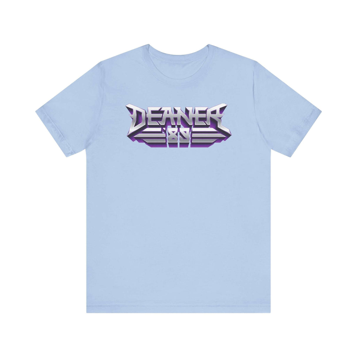 Light blue Deaner '89 Logo Tee featuring bold graphic design, perfect for music lovers and trendsetters. Available in sizes S to 3XL.