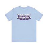 Light blue Deaner '89 Logo Tee featuring bold graphic design, perfect for music lovers and trendsetters. Available in sizes S to 3XL.