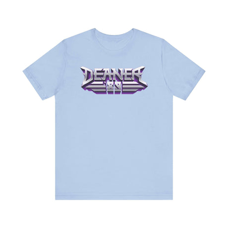 Light blue Deaner '89 Logo Tee featuring bold graphic design, perfect for music lovers and trendsetters. Available in sizes S to 3XL.