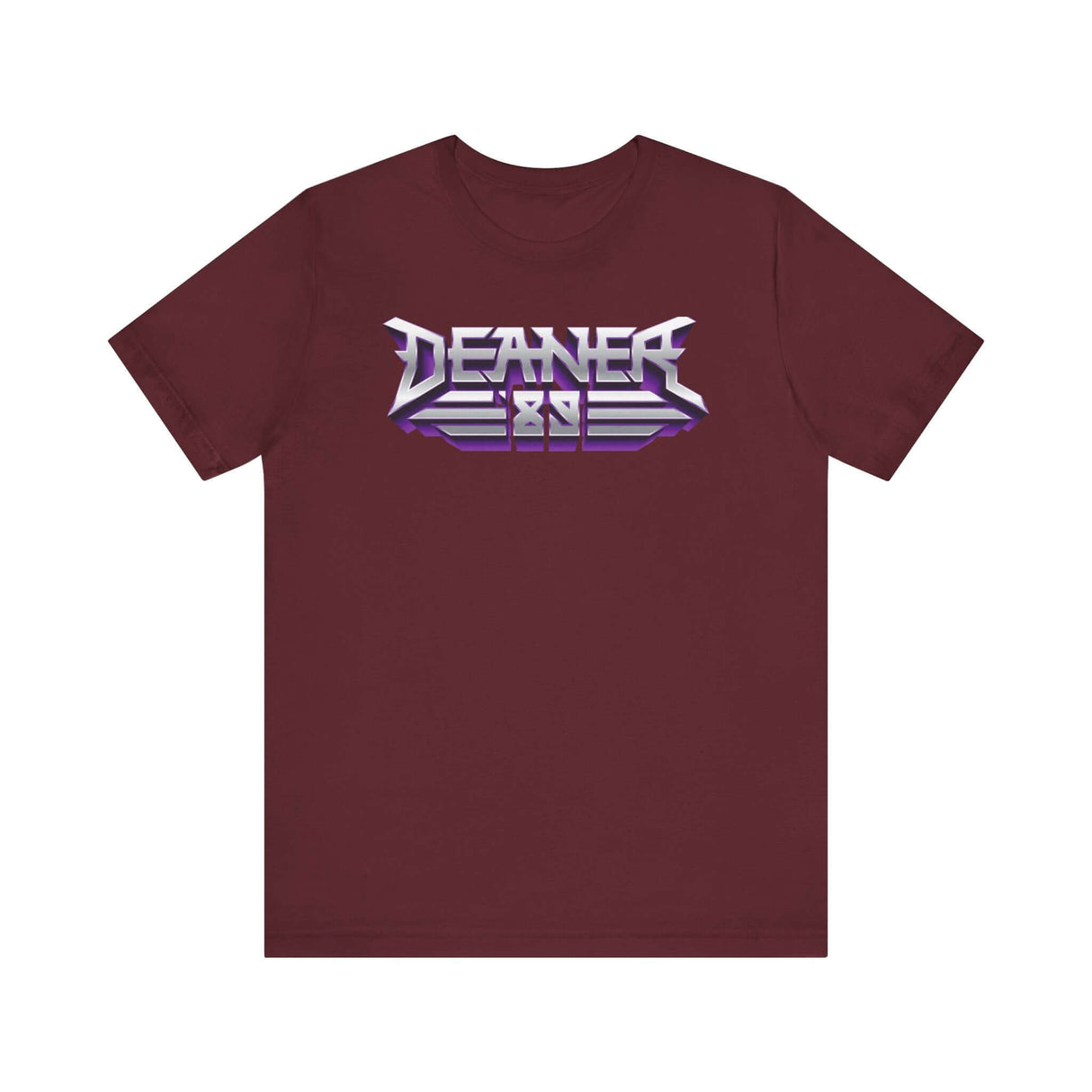 Deaner '89 Logo Tee in maroon with bold white and purple logo design, representing the spirit of the Deaner revolution.