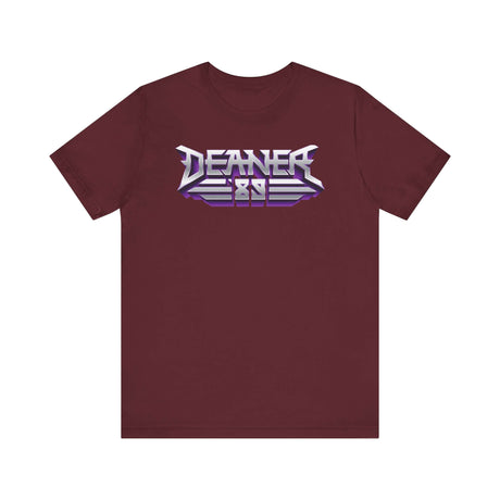 Deaner '89 Logo Tee in maroon with bold white and purple logo design, representing the spirit of the Deaner revolution.