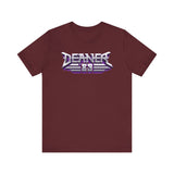 Deaner '89 Logo Tee in maroon with striking white and purple graphic design