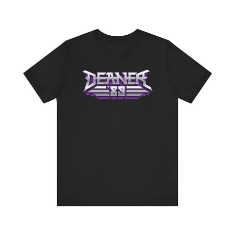 Deaner '89 Logo Tee in black with bold purple and white graphic design