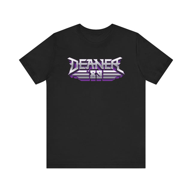 Deaner '89 Logo Tee in black with bold purple and white graphic design