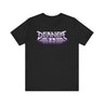 Deaner '89 Logo Tee in black with bold purple and white graphic design