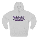 Deaner '89 Logo Hoodie in light gray, displaying bold purple and white logo, representing the rock lifestyle. Available in sizes S to 2XL.